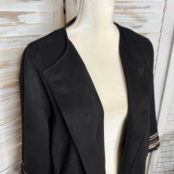 ZARA Women's L Combination Faux Suede Embroidered Jacket Boho Western Black - Picture 10 of 16